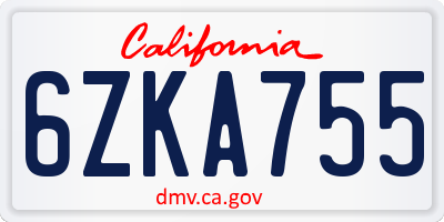 CA license plate 6ZKA755