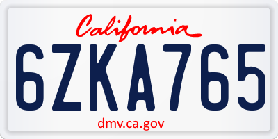 CA license plate 6ZKA765