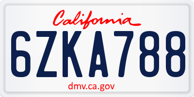 CA license plate 6ZKA788