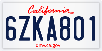 CA license plate 6ZKA801