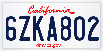 CA license plate 6ZKA802