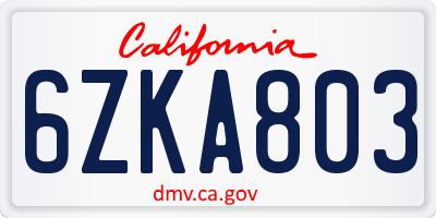 CA license plate 6ZKA803