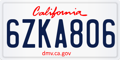 CA license plate 6ZKA806