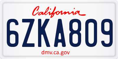 CA license plate 6ZKA809