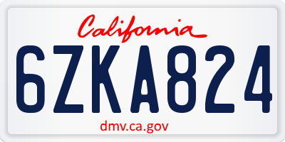 CA license plate 6ZKA824
