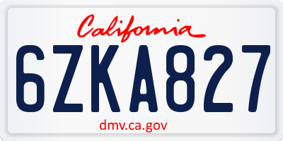 CA license plate 6ZKA827
