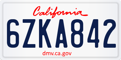 CA license plate 6ZKA842