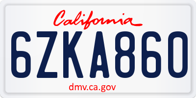 CA license plate 6ZKA860