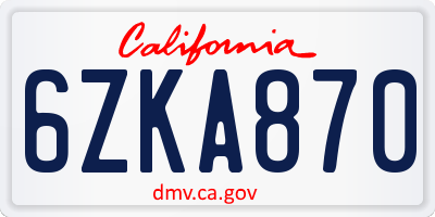 CA license plate 6ZKA870