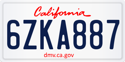 CA license plate 6ZKA887