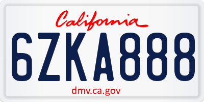 CA license plate 6ZKA888