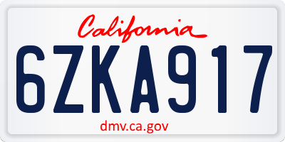 CA license plate 6ZKA917
