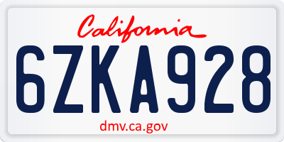 CA license plate 6ZKA928