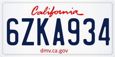CA license plate 6ZKA934