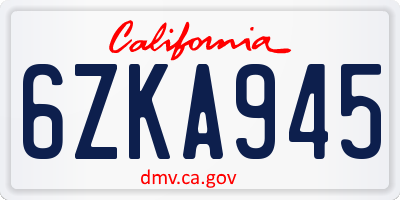 CA license plate 6ZKA945
