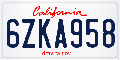 CA license plate 6ZKA958