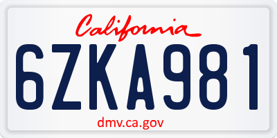 CA license plate 6ZKA981