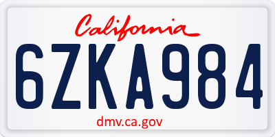 CA license plate 6ZKA984