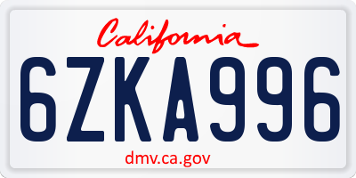 CA license plate 6ZKA996