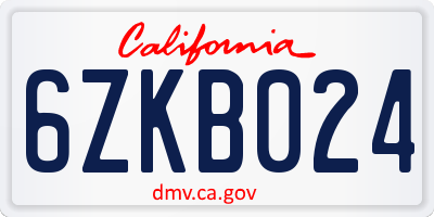 CA license plate 6ZKB024