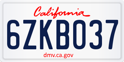 CA license plate 6ZKB037