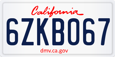 CA license plate 6ZKB067