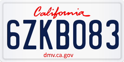 CA license plate 6ZKB083