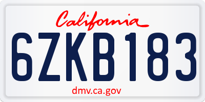 CA license plate 6ZKB183