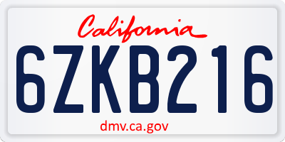 CA license plate 6ZKB216