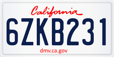 CA license plate 6ZKB231