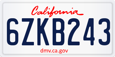 CA license plate 6ZKB243