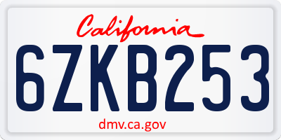 CA license plate 6ZKB253