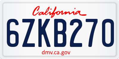 CA license plate 6ZKB270