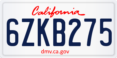 CA license plate 6ZKB275
