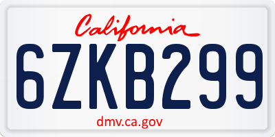 CA license plate 6ZKB299