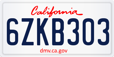 CA license plate 6ZKB303