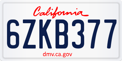 CA license plate 6ZKB377