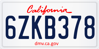 CA license plate 6ZKB378