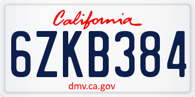 CA license plate 6ZKB384
