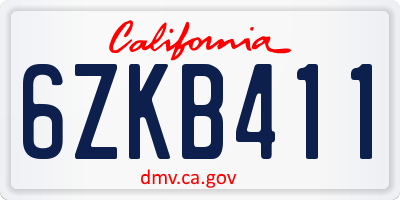 CA license plate 6ZKB411