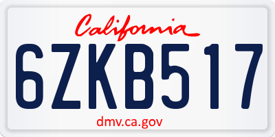 CA license plate 6ZKB517