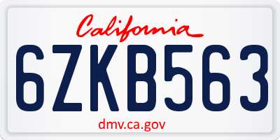 CA license plate 6ZKB563