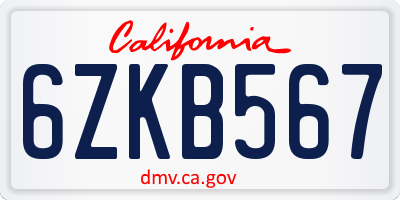 CA license plate 6ZKB567