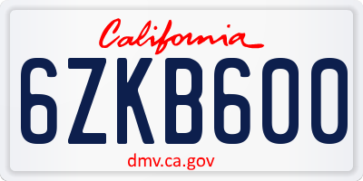 CA license plate 6ZKB600