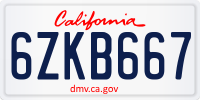 CA license plate 6ZKB667