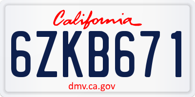 CA license plate 6ZKB671
