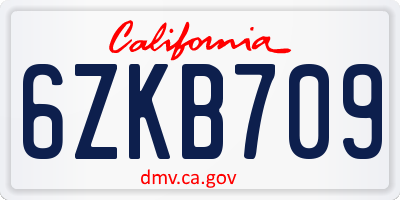 CA license plate 6ZKB709