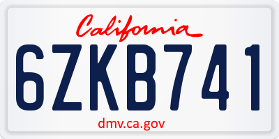CA license plate 6ZKB741