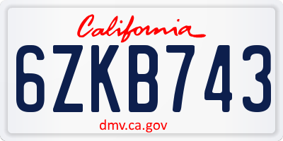 CA license plate 6ZKB743