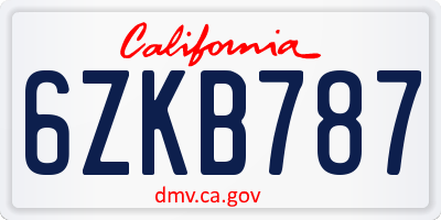 CA license plate 6ZKB787